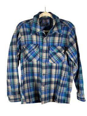 Vintage Pendleton wool board shirt Men’s M blue plaid outdoor hiking camping